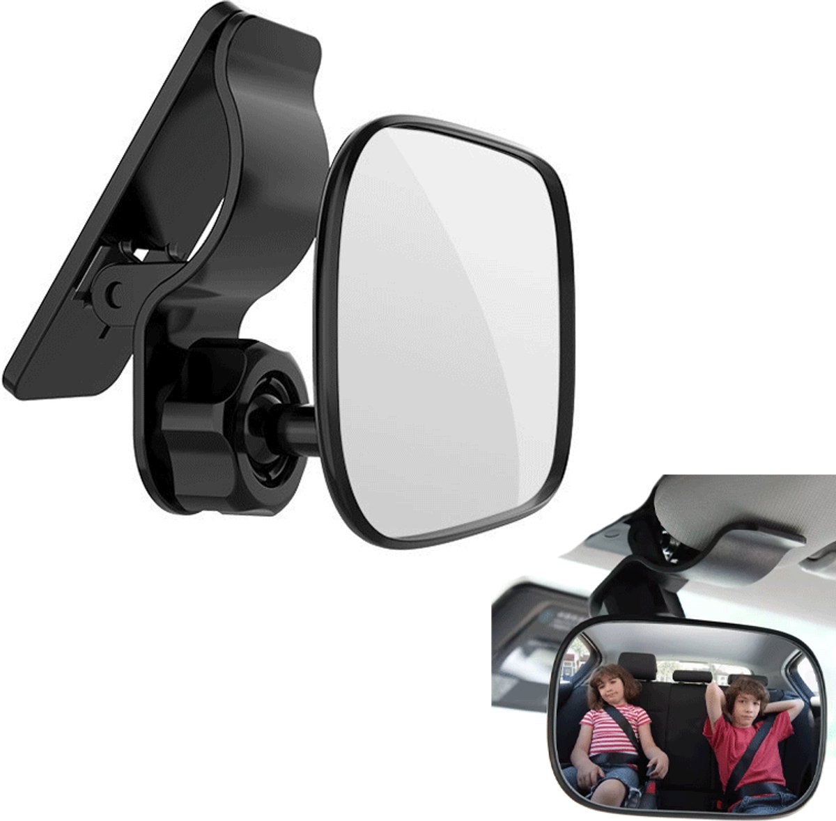 ECTEATOY® Auto Achterbankspiegel Baby - 360° Verstelbare Groothoekspiegel - Universeel voor Binnen en Kinderwagen - Zwart