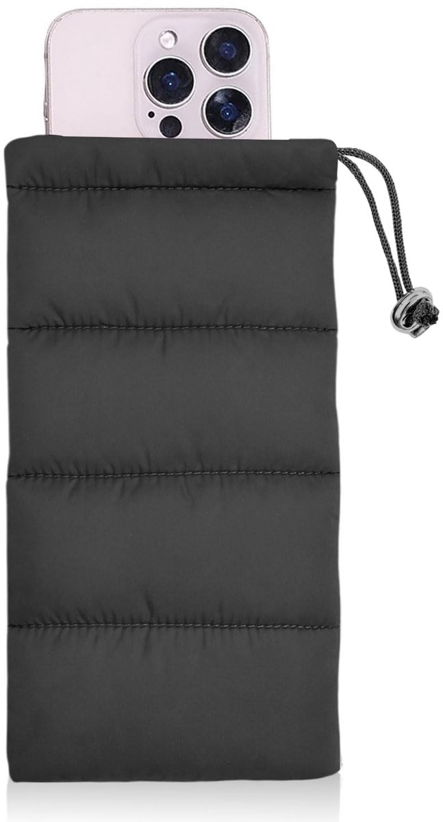 MDUG Warme telefoonhoes - Opbergtas voor buitenactiviteiten - Opbergtas voor skibrillen en zonnebrillen - Universele dons telefoonhoes - Kerstcadeau - Winter smartphonehoes - Voorkomt bevriezing en oververhitting van de telefoon - Zwart