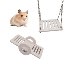 2-delige hamsterwip - Hamsterschommel - Hamsterspeelgoed - Klimspeelgoed - Speelgoed voor kleine dieren - Kooidecoratie - Schattig en leuk - Geschikt voor cavia's, hamsters, chinchilla's, gerbils, eekhoorns, enz. - Wit