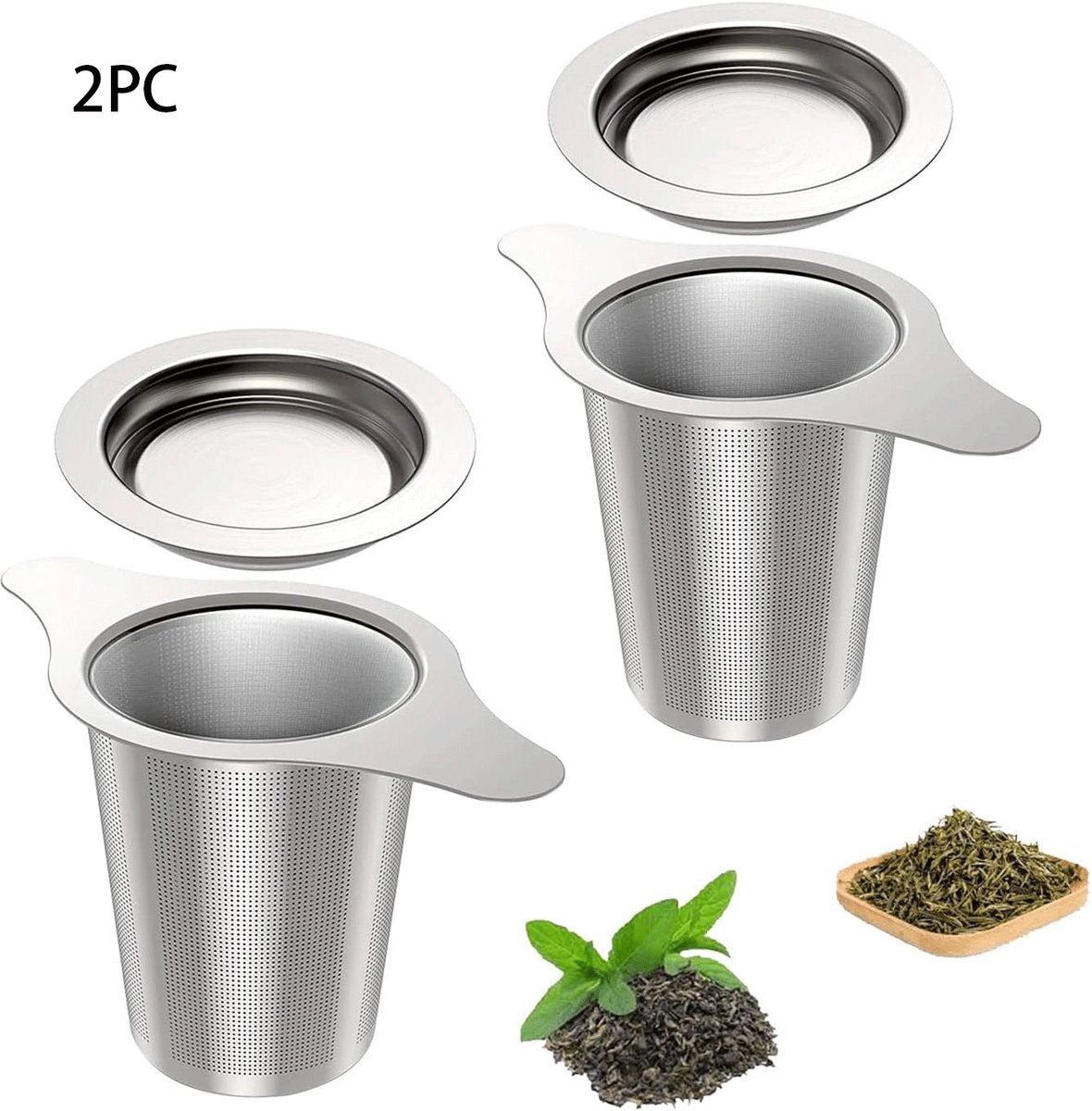 2 Stuks Thee Theezeef - Thee-eieren - Koffiefilter - Theezeefje - Dubbele handgreep - Hoogwaardig RVS Theefilter - rote capaciteit fijnmazig filter - Zilver