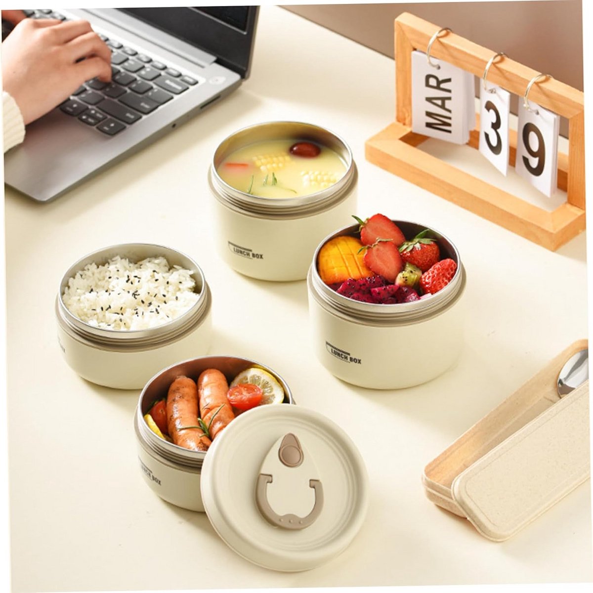 Geïsoleerde Lunchtrommel 600ml RVS – Lekvrij en Warmhoudend voor School en Werk — cadeau in Cadeau-ideeën - foto 2