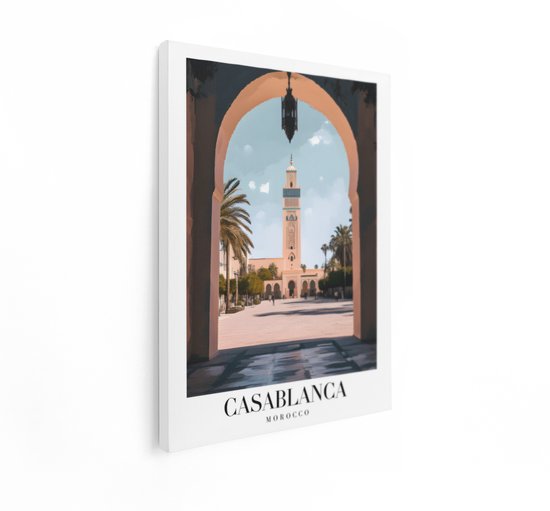 Artaza Canvas Schilderij Hassan II Moskee Casablanca - 60x80 cm - Wanddecoratie Marokko - Muurdecoratie Islamitisch - Oosterse Decoratie