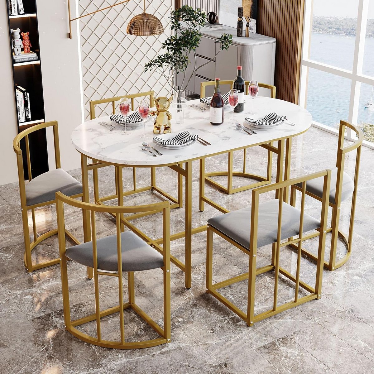 Eetkamerset Tafel met 6 Stoelen (140x70 cm) - Moderne Eetgroep voor Keuken of Woonkamer