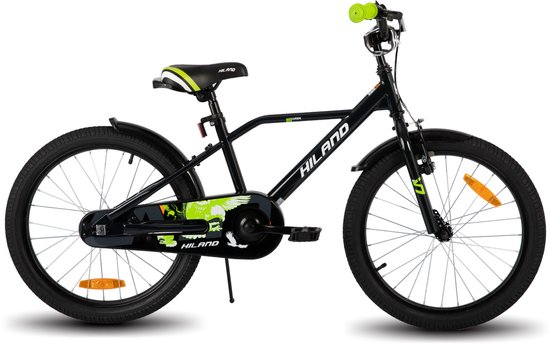 Hiland Stoere Jongensfiets - 20 Inch - Met Zijwieltjes & Standaard - Handrem & Terugtraprem - Zwart/Groen - Geschikt voor buitenactiviteiten in de lente van Hiland — afbeelding 2