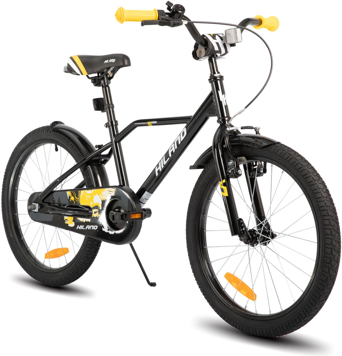 Hiland Stoere Jongensfiets 20 Inch Met Zijwieltjes & Standaard Handrem & Terugtraprem Zwart Oranje