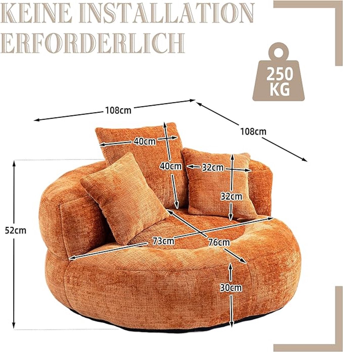 Zitzakhoes Imitatiebont Large 96x96x101 cm – Luxe Pluizige Opberg Zitzak Hoes met Antislip & Ritssluiting – Comfortabele Beanbag Cover Zonder Vulling Lavendel – Pauwhome