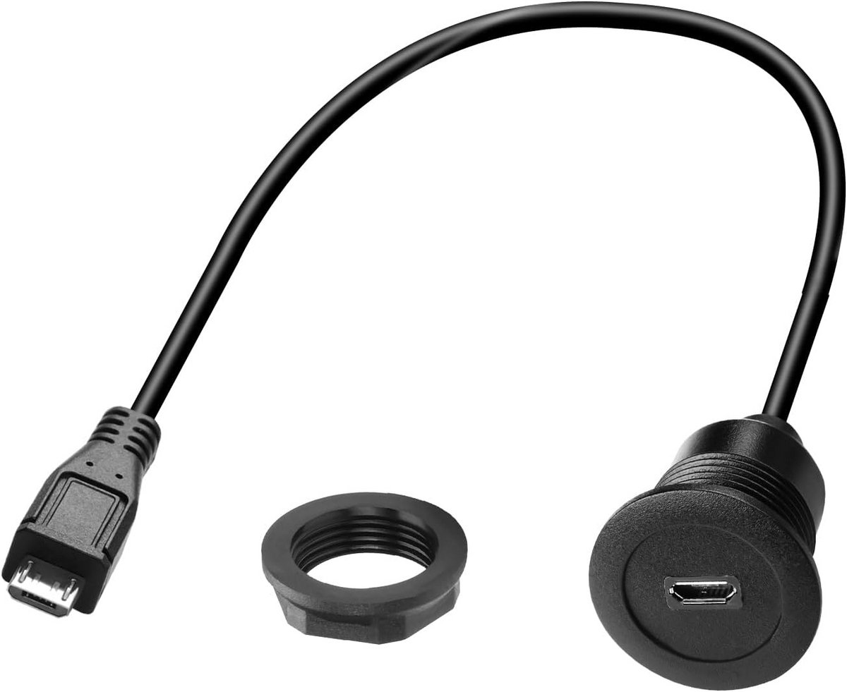 Inbouw Micro USB Verlengkabel met Schroefdraad voor Dashboard en Desktop Installatie