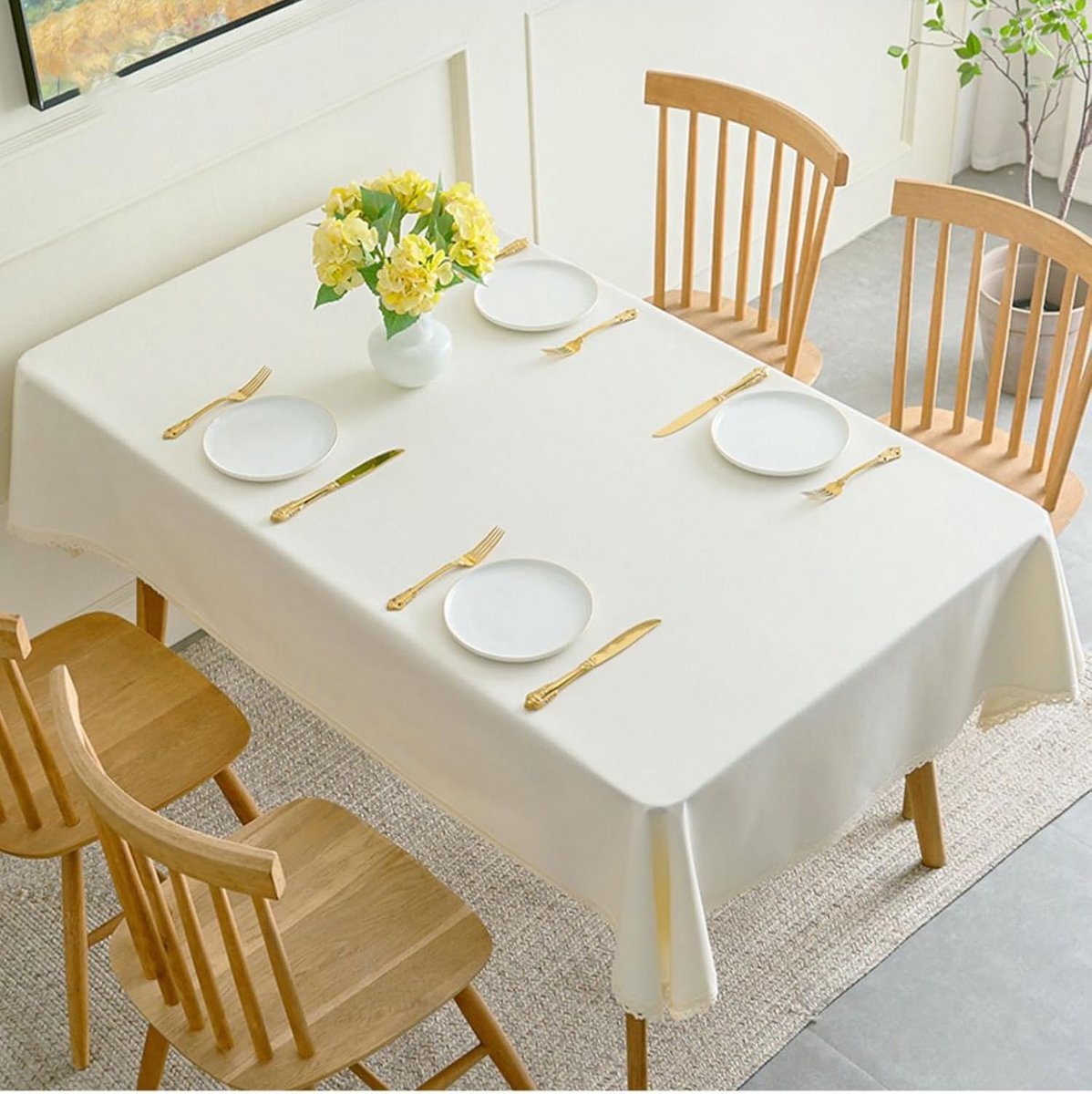 Vlekbestendig Rechthoekig Tafelkleed voor Binnen en Buiten - Beige 120x120 cm
