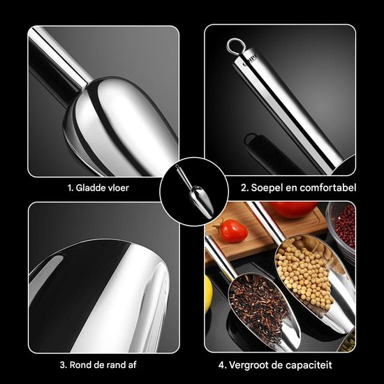 GELLDG 2 Stuks Voedselschepen - Metalen Schepen - Multifunctionele Schep - 21x6.5cm - Stevig en Duurzaam, Ergonomisch Ontwerp - Geschikt voor Keuken Bar Party Huisdier Hondsvoer - Metaal — afbeelding 2