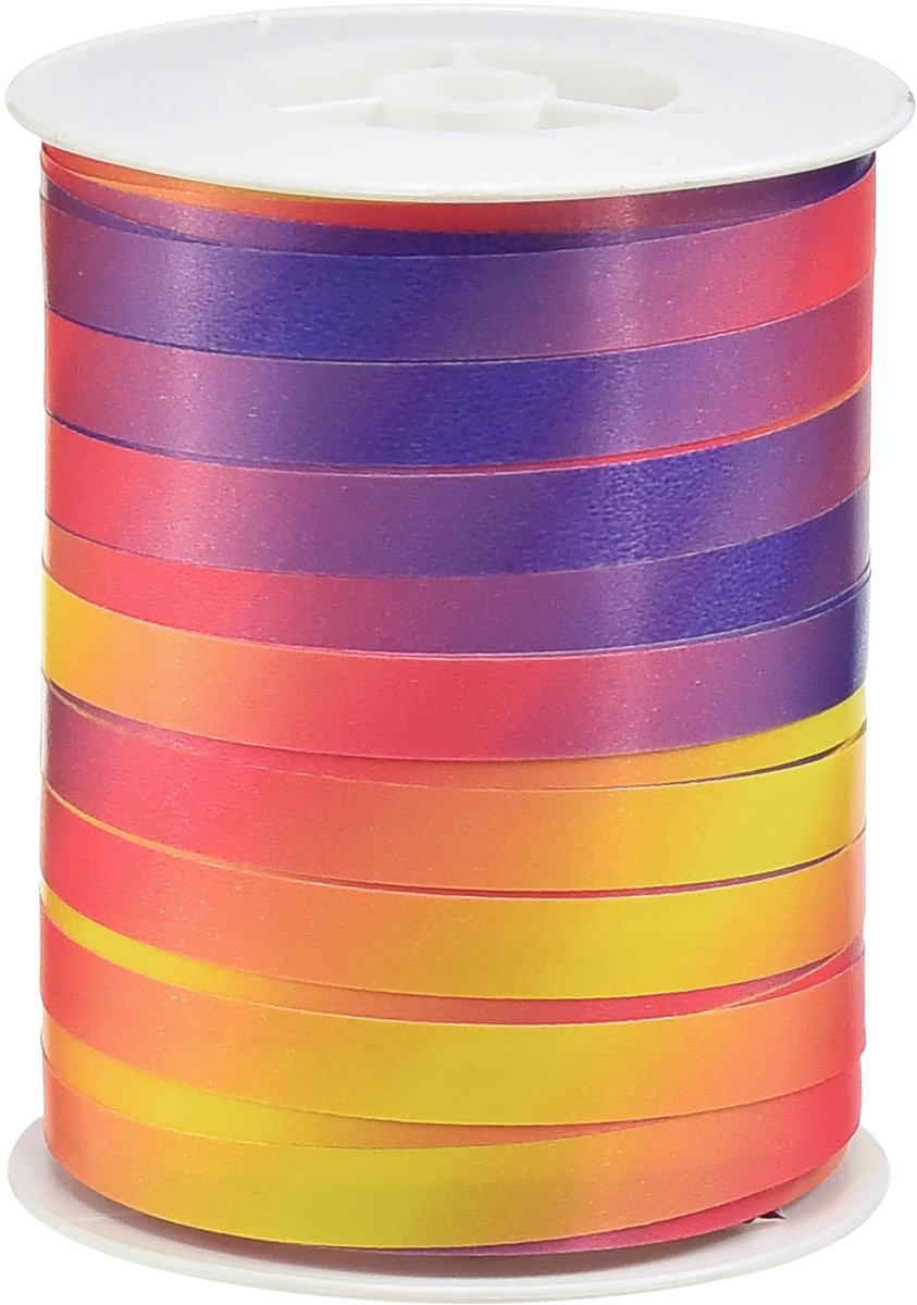 Krullint kleurrijk verloop cadeaulint geel, roze, paars 10mm 250m