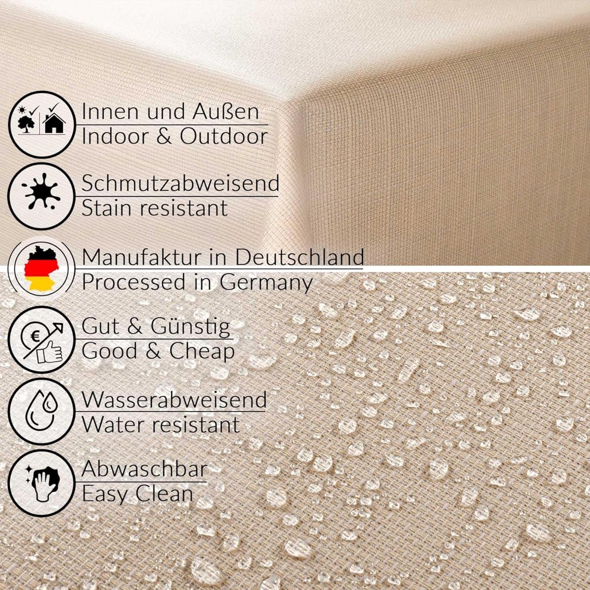 Waterafstotend Damast Tafelkleed Katoen-Polyester Jacquard Beige 300x140cm - Kreukvrij