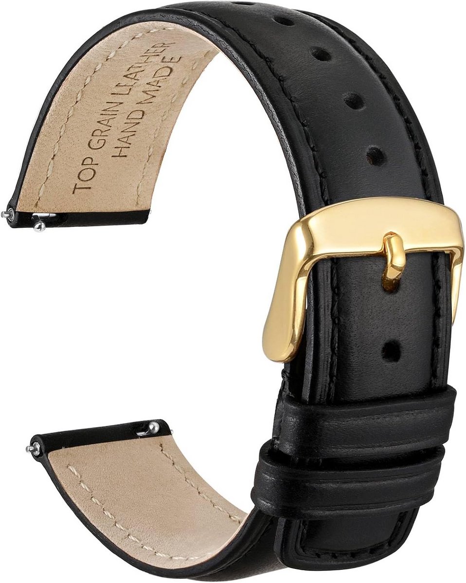 Horlogeband Leer Quick Release Zwart of Bruin - Verschillende Maten (18mm t-m 24mm)