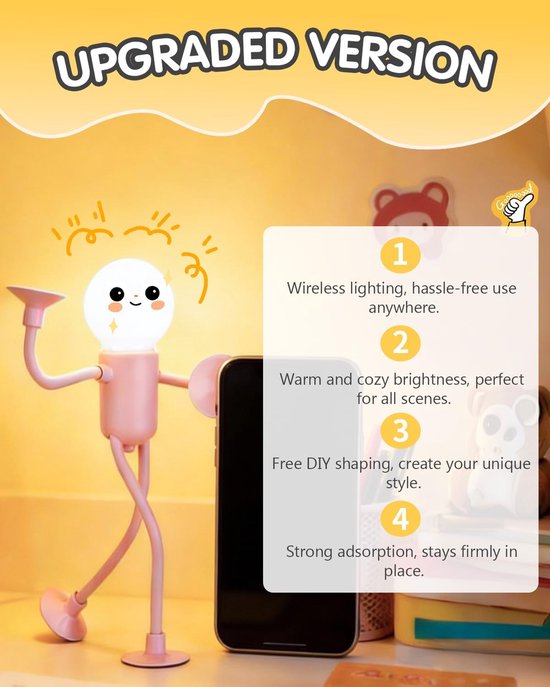 Nachtlampje - Funny Nachtlampje - LED Nachtlamp Warm Licht - Decoratief Nachtlampje - Siliconen Buigbaar Lampje - Sportman Design - Zuignap Lamp - Mini Tafellamp - Sfeerverlichting Binnen - 4 Stuks van Merkloos — afbeelding 2
