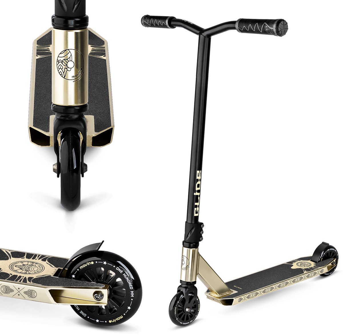 Movino Glide - Freestyle Stuntstep - Goud - Vanaf 5 jaar - Y-BAR - Lagers ABEC-9 - Aluminium - Flex Fender rem - Draagkracht tot 100 kg