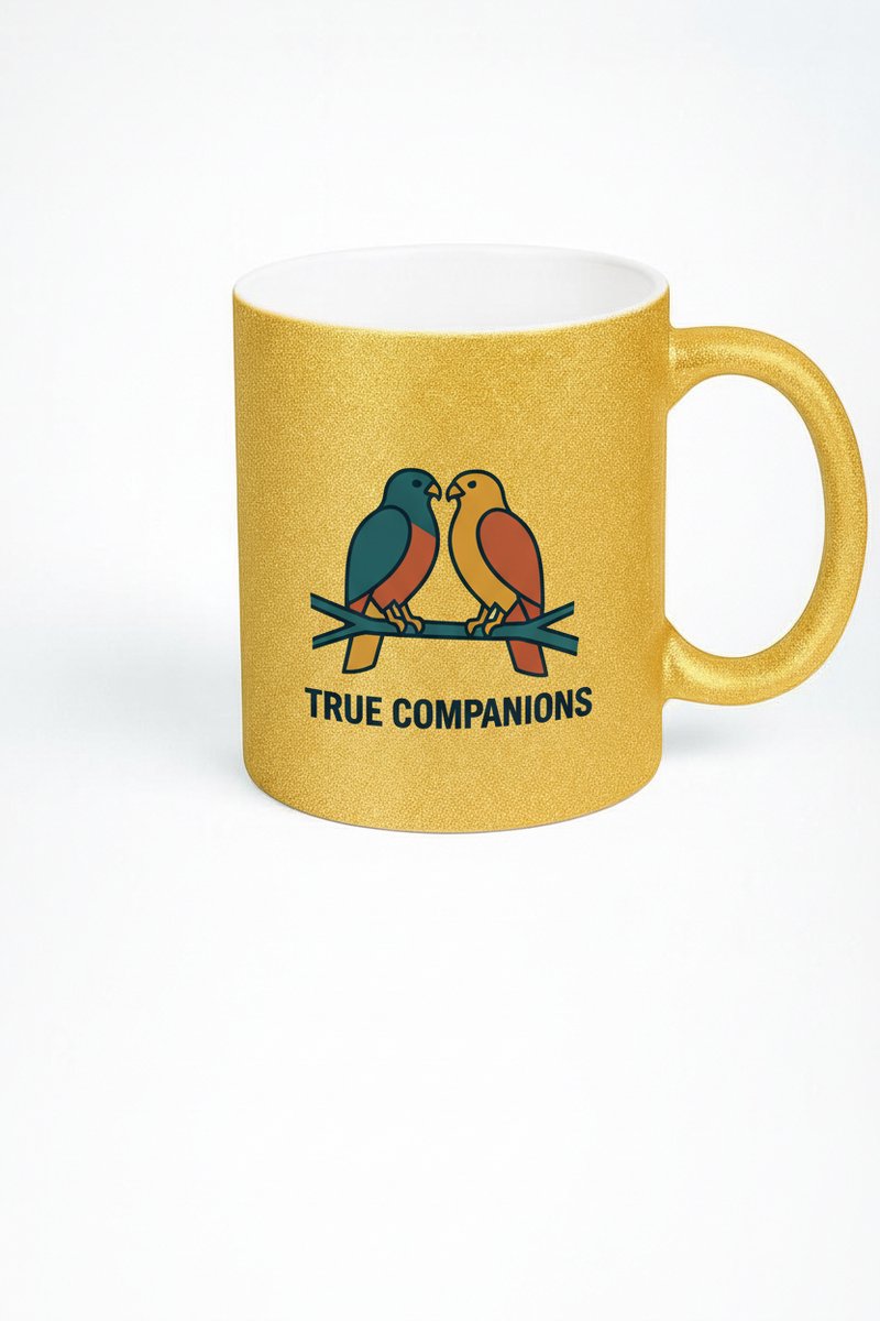 Gouden Glitter Mok 'True Companions' - Design met Liefdesvogels - Perfect Cadeau voor Vriendschap & Liefde