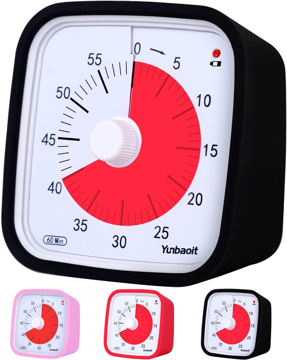 Visuele Timer 60 Minuten - Analoge Kookwekker voor Kinderen & Volwassenen - Stil & Instelbaar Alarm - Focus & Time Management - Met Siliconen Hoes - Zwart