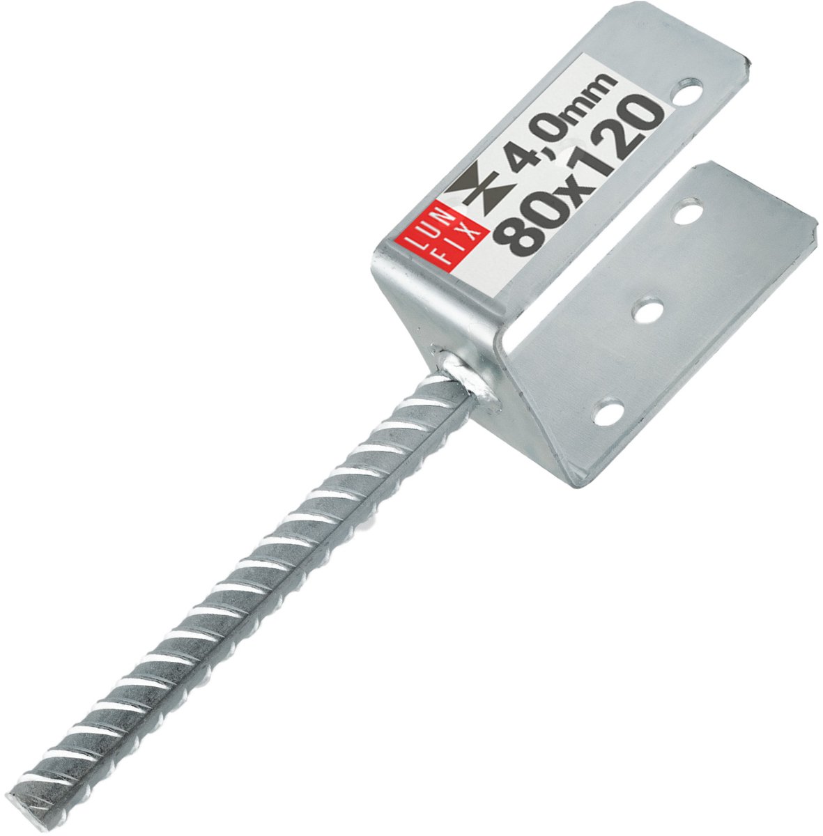 LUN FIX - U-vormige paaldrager - 80 mm - 195 mm ankerhoogte - 4 mm staal - Gegalvaniseerd