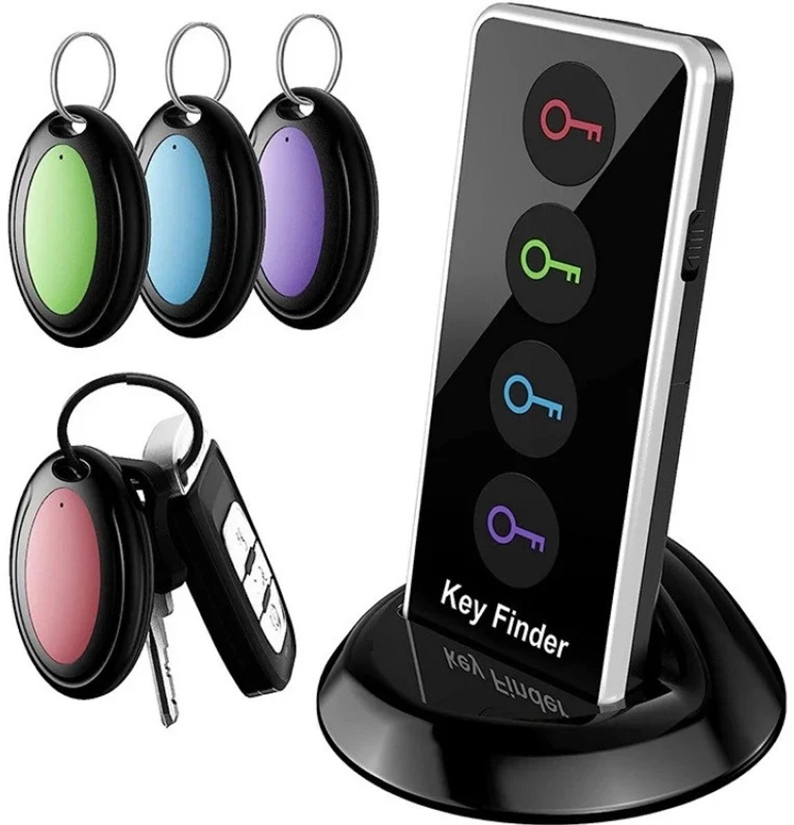 XEOD Sleutel vinder - Sleutelvinder – Zoeker met 4 afstandsbedieningen – Key tracker voor sleutels - Portemonnee - Telefoon - Autosleutel – Sleutelhanger zoeker met geluid en licht