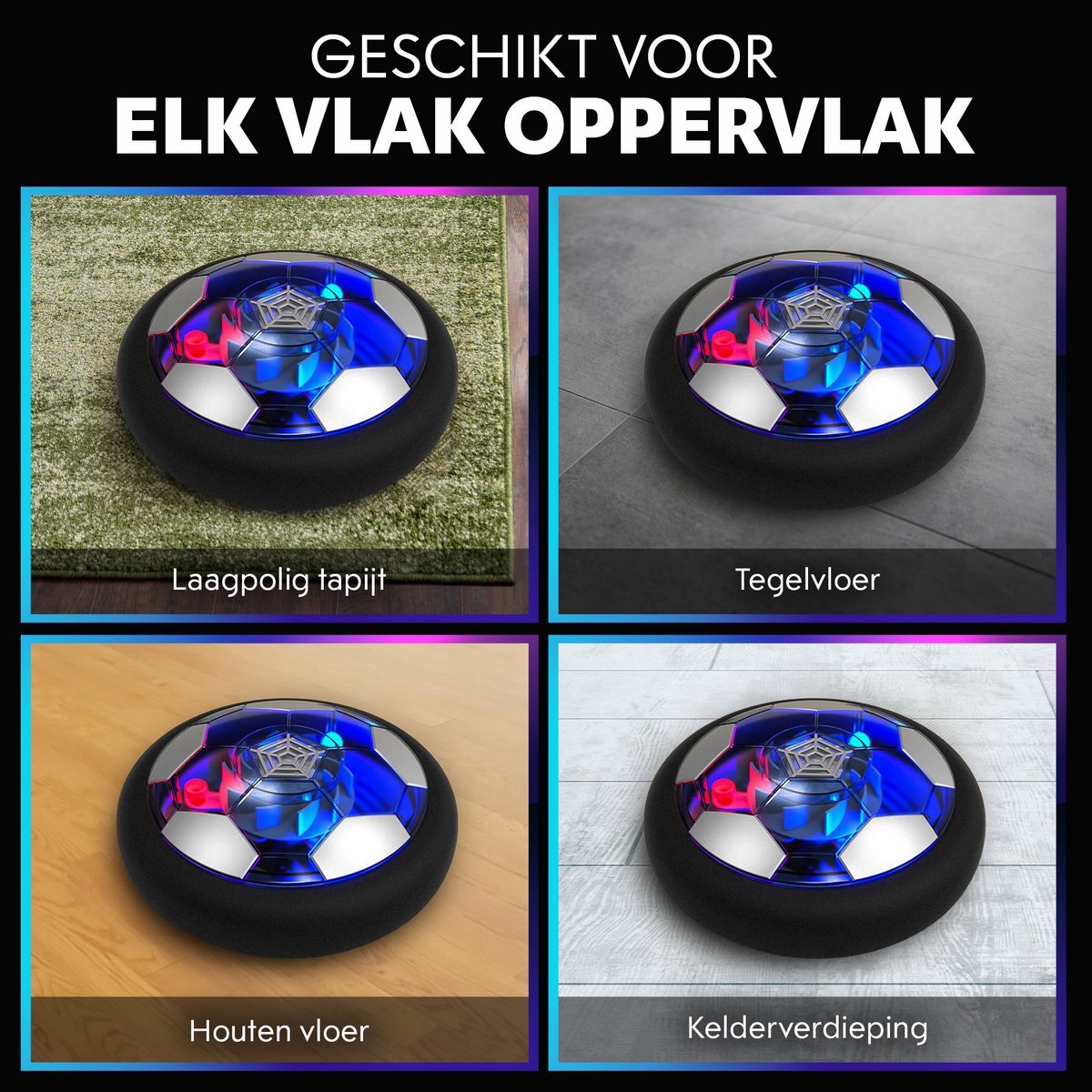 4-Pack Tech Essentials Hover Bal - 18cm - Led Verlichting - Oplaadbaar - Zwevende - Zachte Binnen Voetbal - Indoor Air Speelgoedbal - Kinderen — afbeelding 6