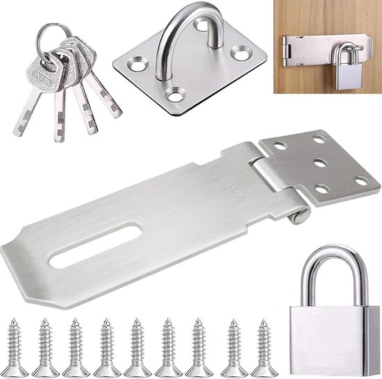Door Lock Set met RVS Hangslot - Stalen Latches en Deursloten