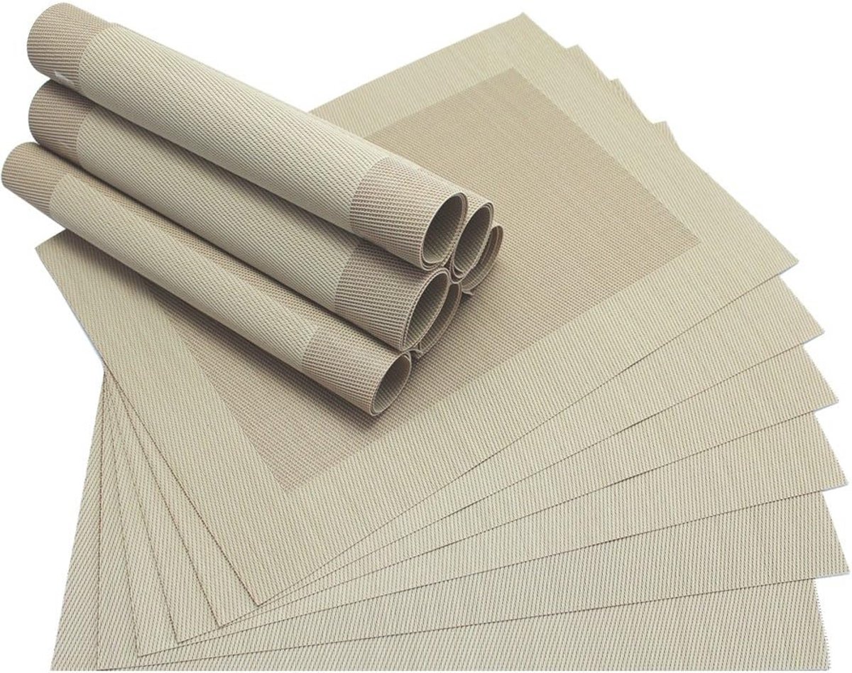 Set van 12 Elegante Beige Geweven Placemats van Kunststof 45x30 cm