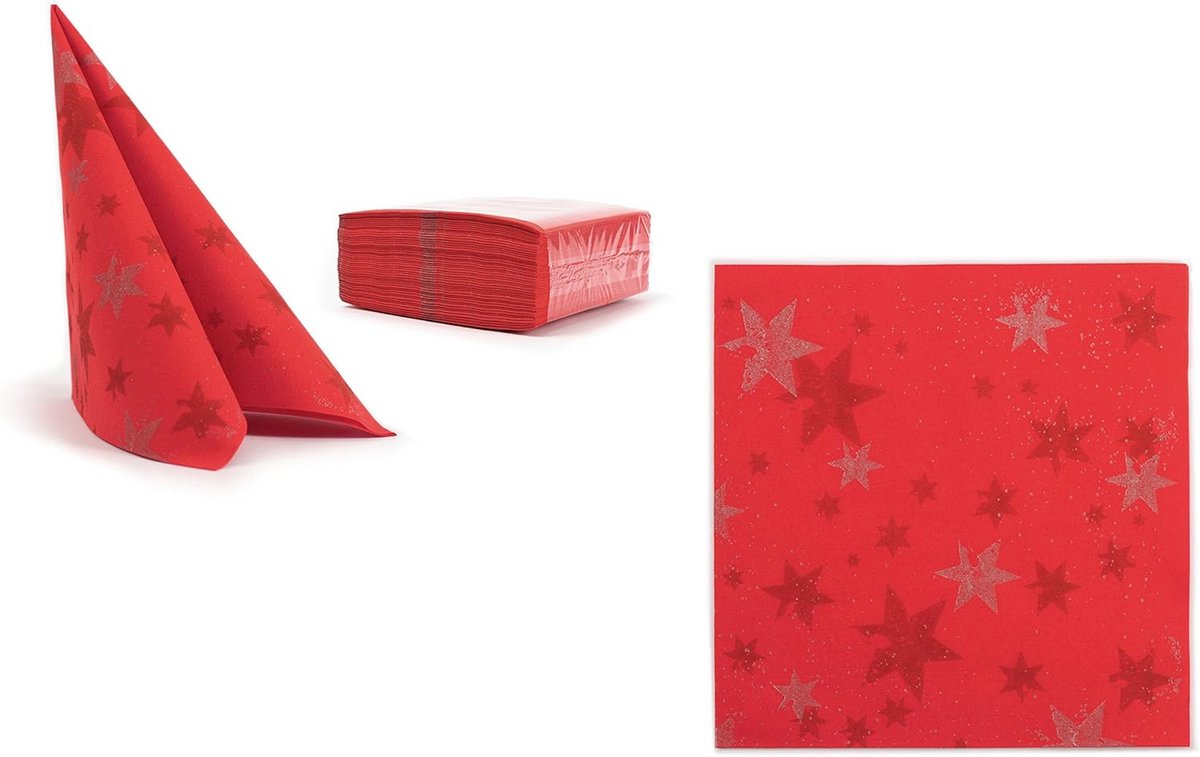 Luxe Airlaid Servetten Rood met Sterren - Feestelijk Wintermotief - 50 stuks (40x40 cm)