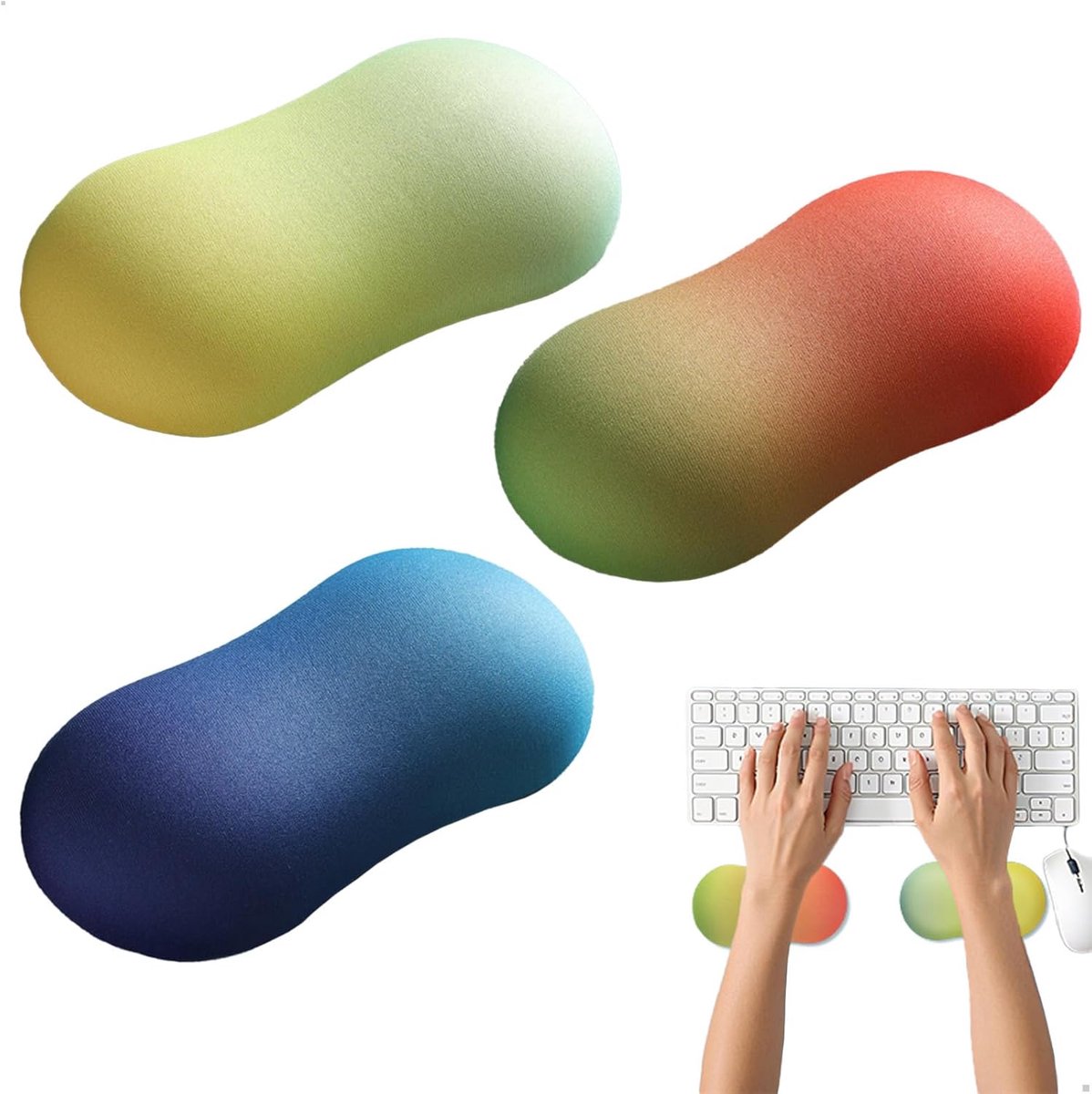 3 stuks polssteun voor toetsenbord en toetsenbord, ergonomische standaard van zachte siliconen met antislip onderkant voor toetsenbord en muis，12*6*1.8cm