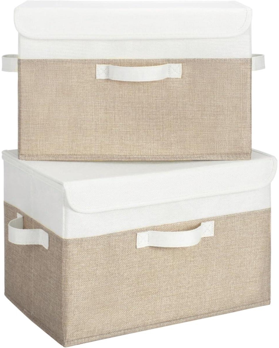 GELLDG Opbergdozen - Organizers - Opbergdozen met deksels - Stoffen opbergdozen - Opvouwbare organizers met deksels - Kledingmanden - Opvouwbare dozen met deksels - 2 stuks - Wit