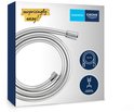 Doos met een zilverkleurige doucheslang, tekst 'surprisingly easy!' en GROHE logo.