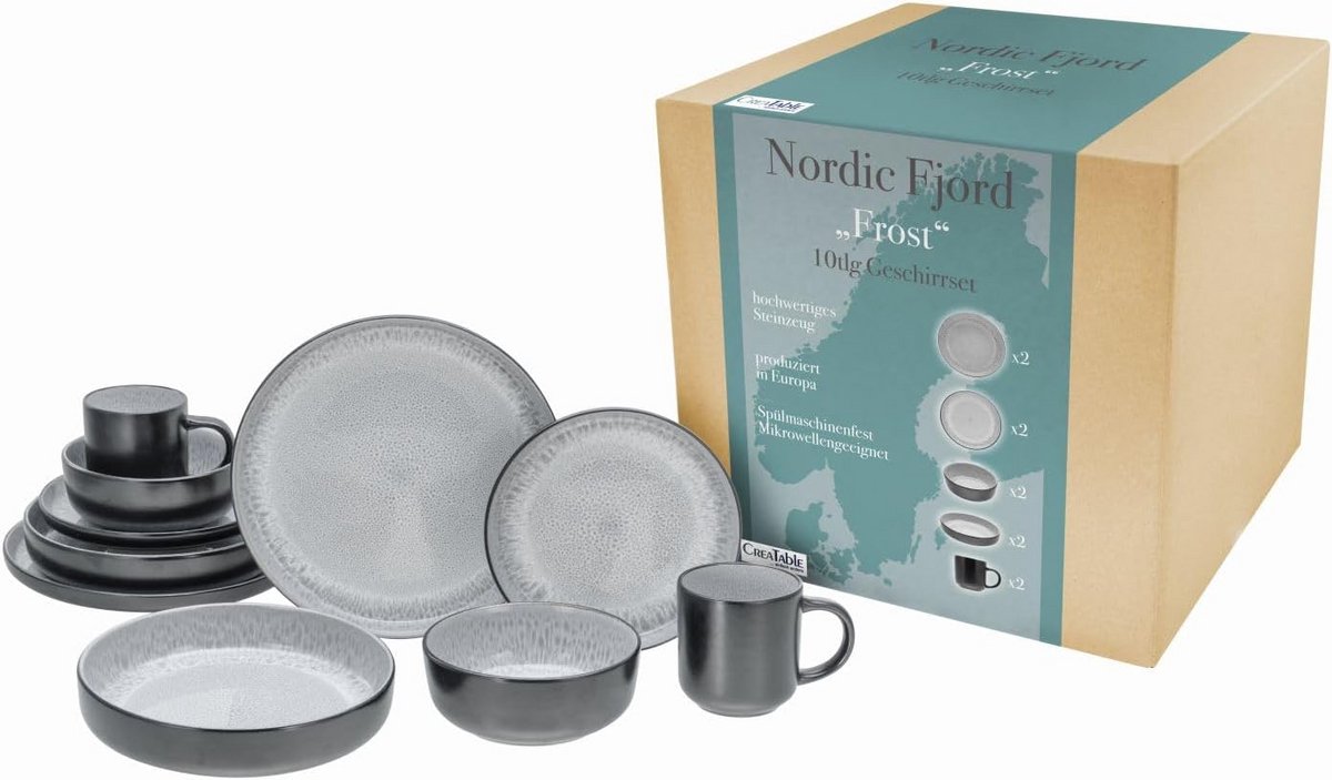 Stenen Servies Set voor 2 Personen - 10 Delig - Noors Design - Vaatwasser & Magnetronbestendig