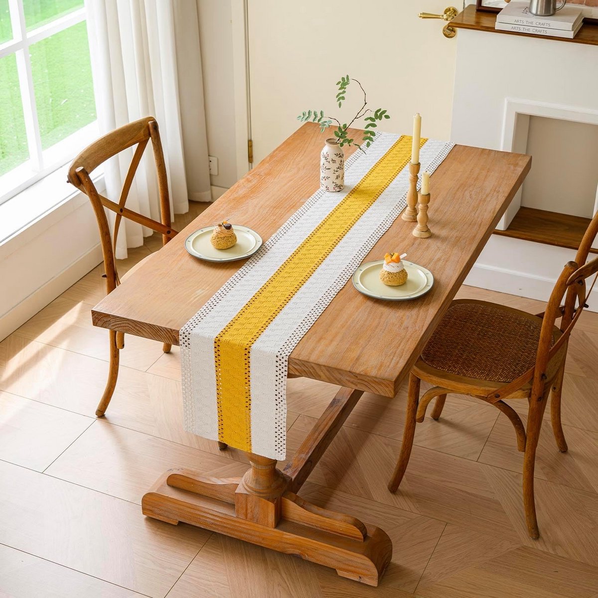 Tafelloper Beige en Geel Boho Macramé Vintage Tafeldecoratie 30 x 180 cm