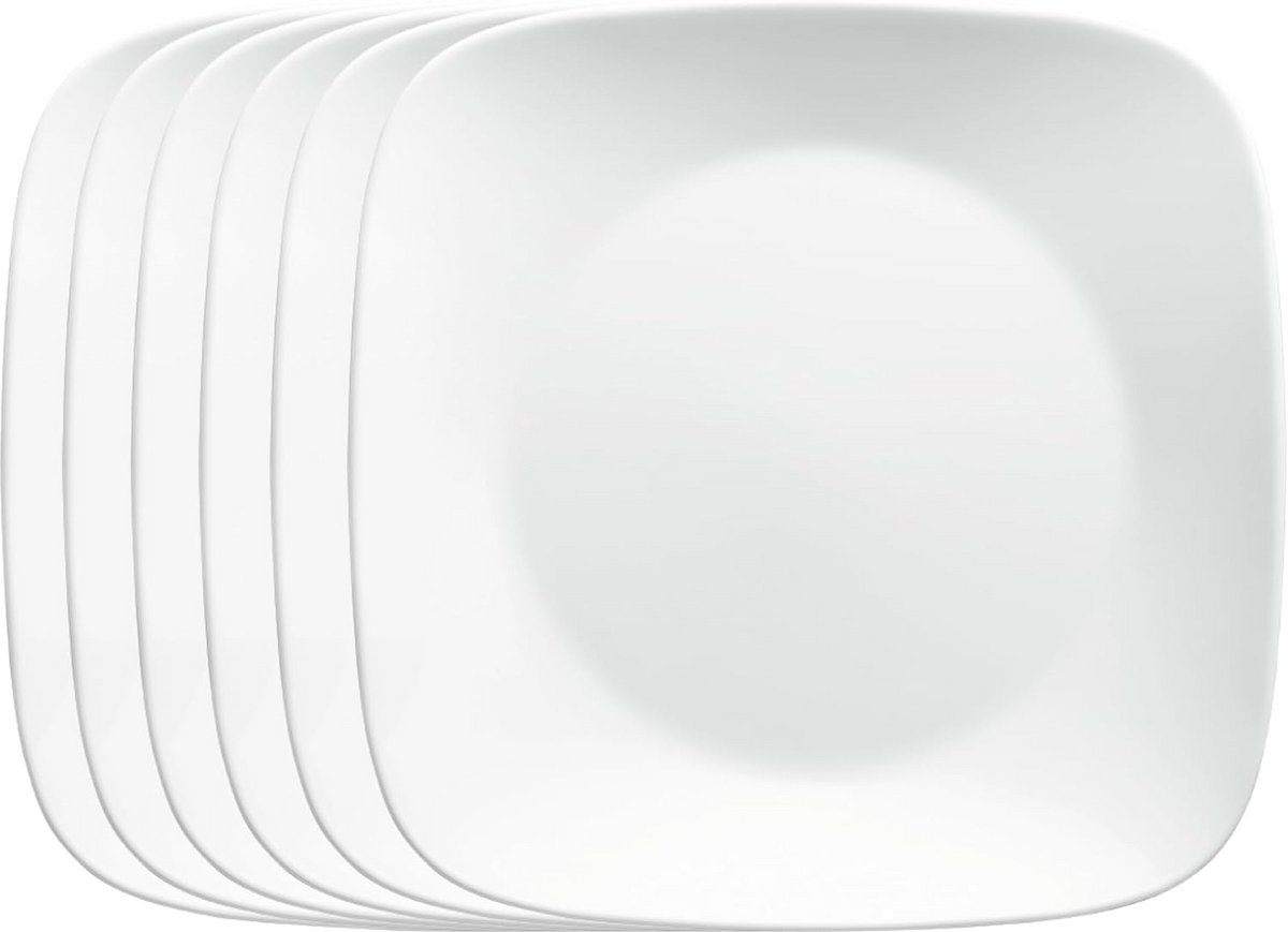 Vierkante Witte Borden - Set van 6 - Sterk Glas Servies
