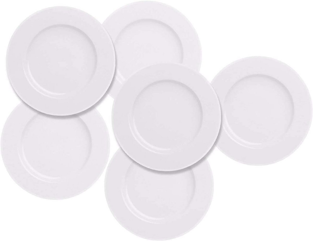 Set van 6 Witte Porseleinen Borden - 19 cm (7.5 inch) - Diner, Salade en Dessertborden