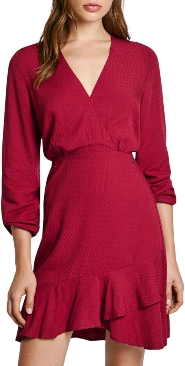 Korte Jurk met V-hals en Ruches Detail voor Dames