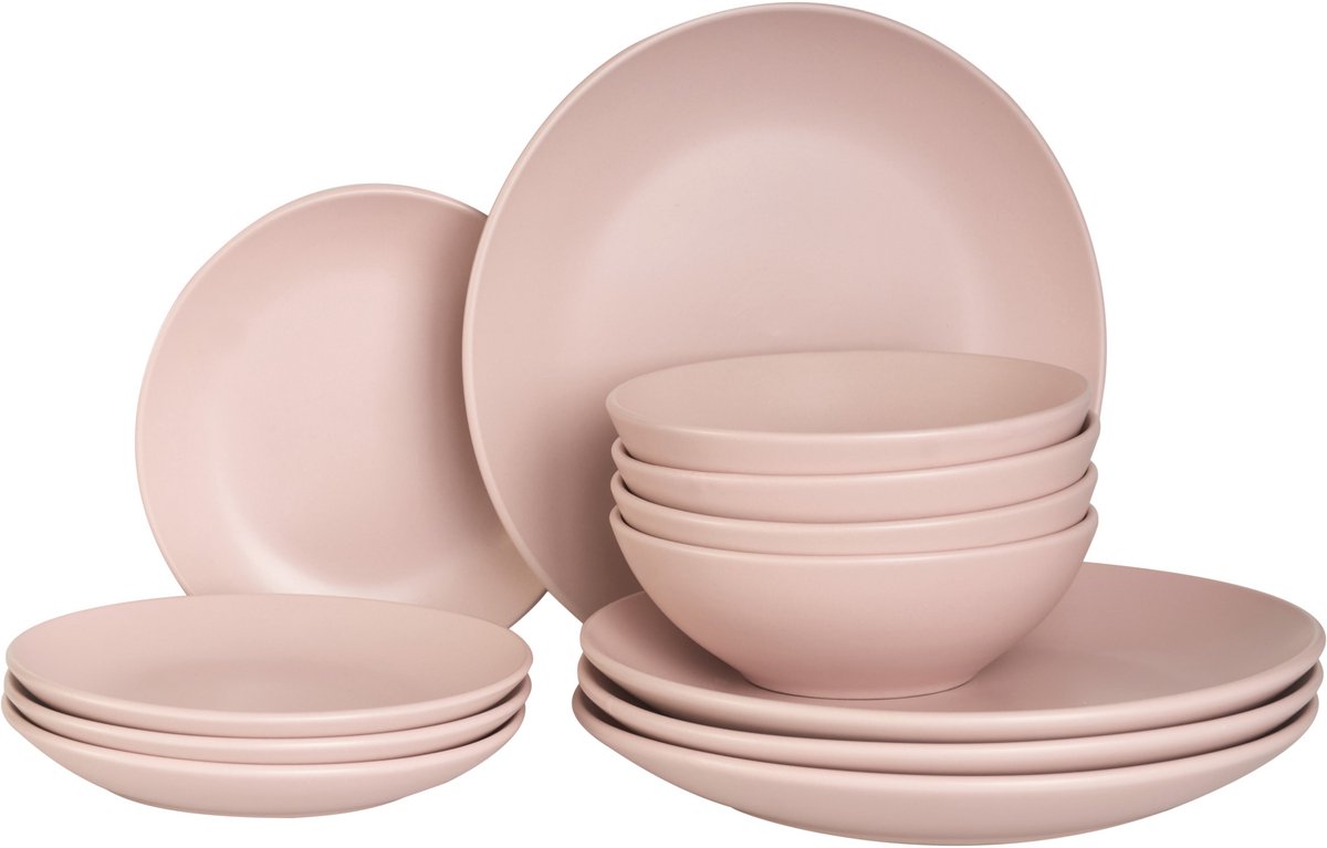 BELIANI VIVANI - Servies set van 18 - Roze - Steengoed