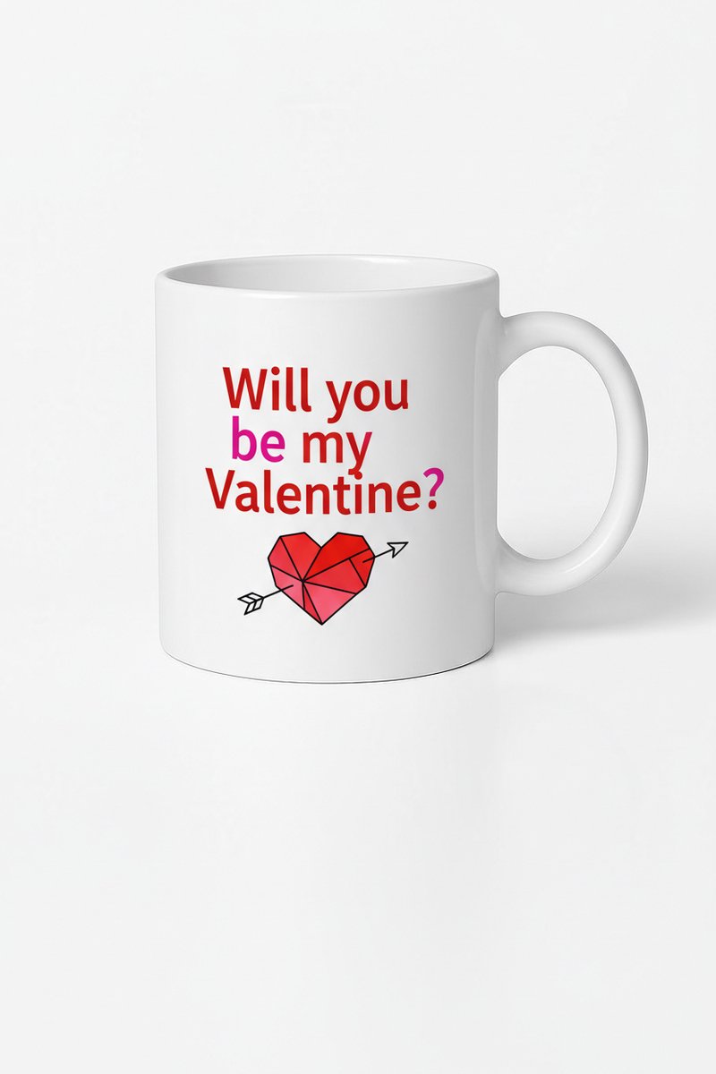 Valentijn Mok: 'Will You Be My Valentine?' met Geometrisch Hart - Romantisch Cadeau