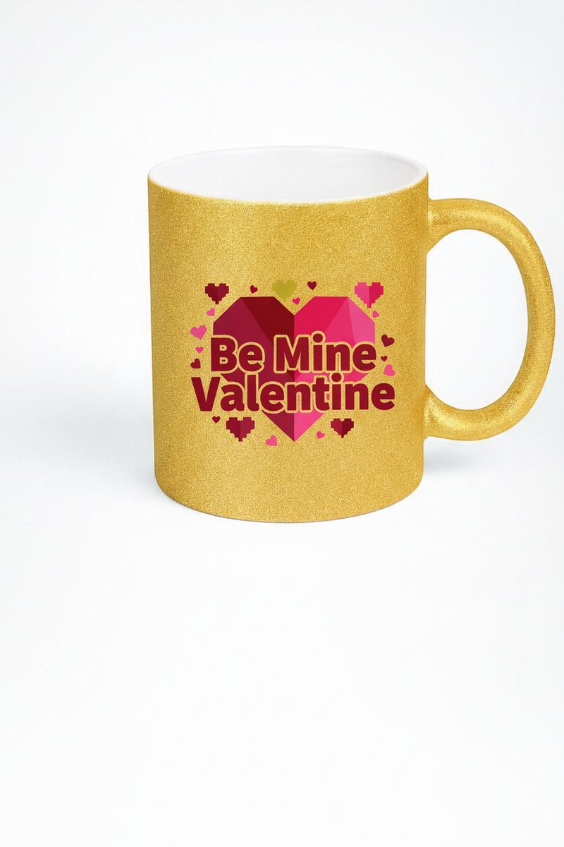Gouden Glitter Mok - 'Be Mine Valentine' - Valentijnscadeau Liefdesbeker