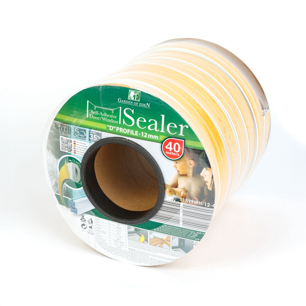 Zelfklevende Deur- En Raamafdichting Tochtstrip Op Rol – D-Profiel – Wit – 40 Meter (2 × 20 m) – Voor Kieren Van 4–12 mm – EPDM Rubber – Isolerend, Weer- En UV-Bestendig – Voor Deur En Raam [11599WH-12-40]
