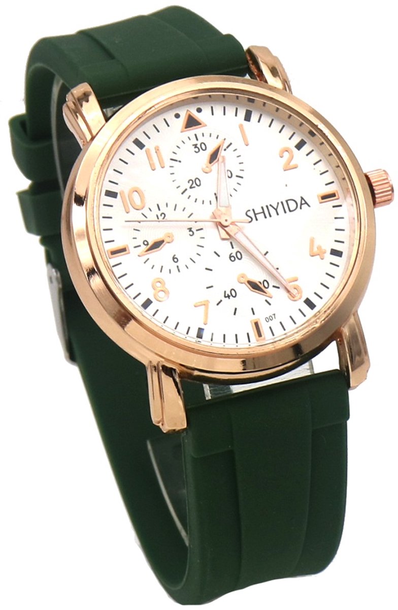 Horloge - quartz - rubber band - groen - unisex
