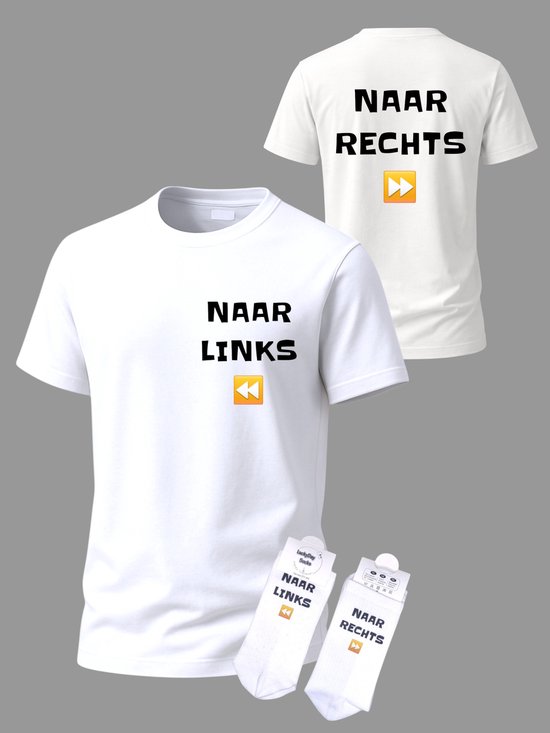 T-shirt Grappige tekst - Giftset - Naar links naar rechts - Party Shirt - Cadeau set shirt en sokken - Grappig cadeau voor vrouw en man - Verjaardag - Kerst cadeau - Festival t-shirt set - Vaderdag - Moederdag - T-shirt voor dames en heren - Maat L