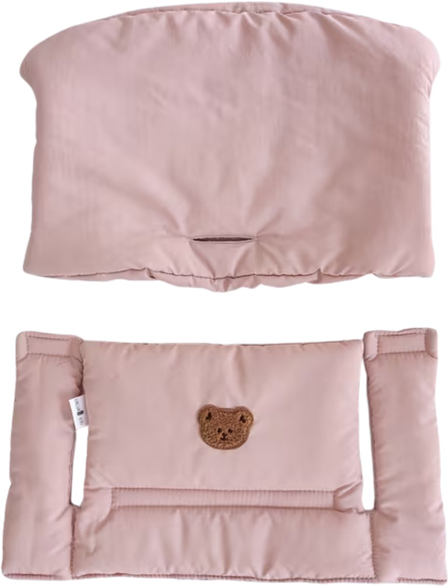 HHHK - Stokke Tripp Trapp Kussenset - Zitkussen en Rugkussen - Roze met Beertje - Stoelverkleiner - Babyset Kussen – foto 4