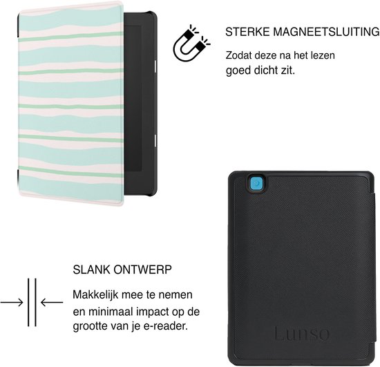 Lunso Geschikt voor Kobo Aura H20 Edition 2 hoesje (6.8 inch) - Vegan Saffiano Leren Sleep Cover - Soft Surf - (niet voor de Kobo Aura edition 2) — afbeelding 5