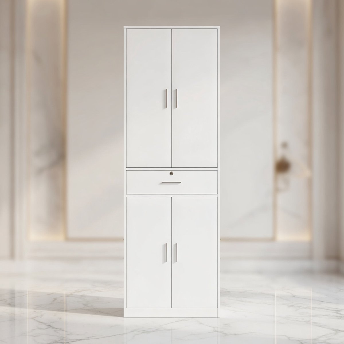 Smalle Multifunctionele Hoge Kast 60x180x34 cm – Opbergkast met Deuren en Lade – Kantoorkast, Archiefkast, Kledingkast en Keukenkast – Wit, Robuust en Krasbestendig House&Garden