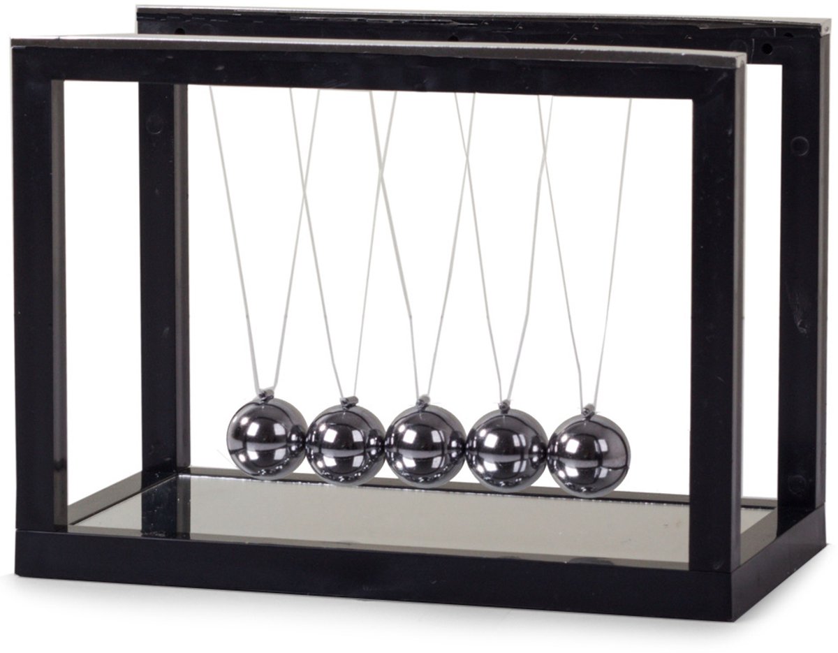 Newton Pendel XXL met Spiegelbasis – Bureau Gadget met 5 Stalen Ballen – Educatief & Decor