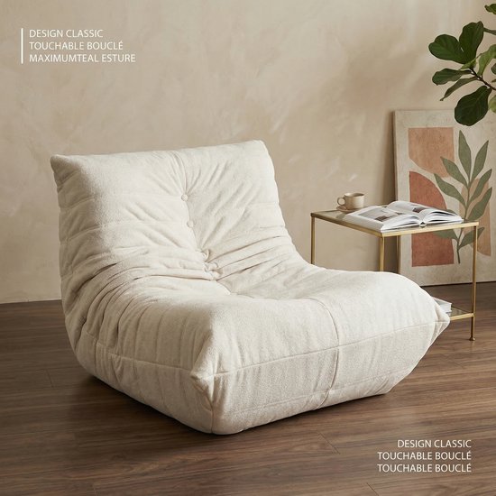 Zipsofa Relaxfauteuil - 1 zit zetel - Lazy Stoel - Zitzakstoel met rugleuning - Slaapkamer & Woonkamer - Volwassenen & Jongeren - Ergonomisch - Zonder Montage - 80×100×72 cm - Lamswollen stof, wit