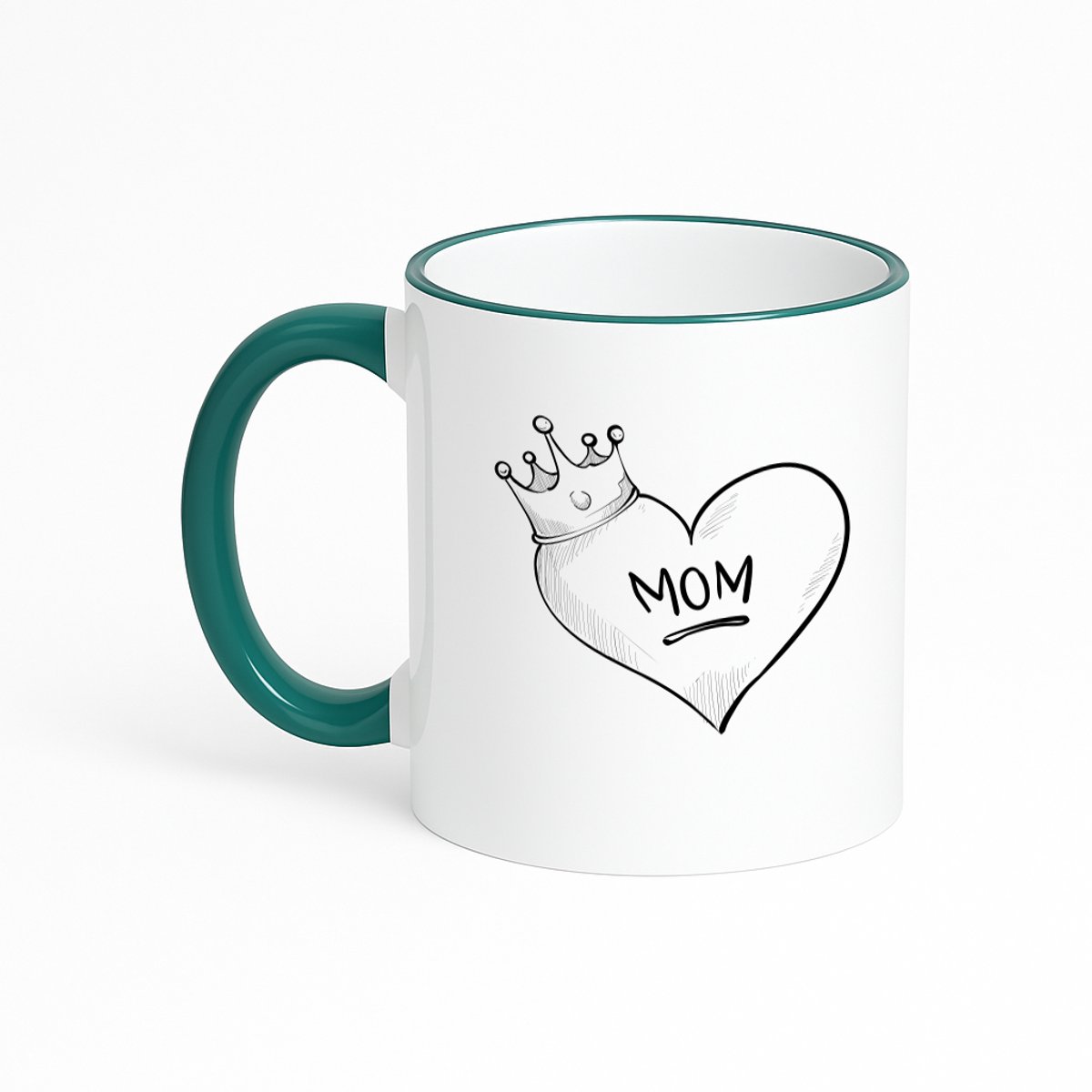 Hacebo® - Mom hart met kroon koffiebeker met gekleurde rand donker groen - Mama - Liefste mama - thee mok - koffie beker - moederdag cadeautje - Cadeau voor mama - Verjaardag - Geschenk - Cadeau - Gift - koffiemok - 330 ML