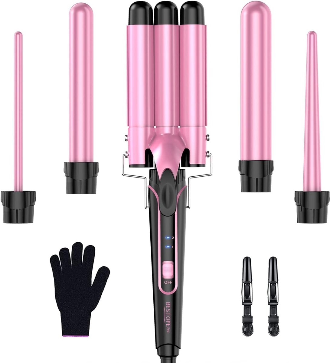 Krultang Set - Haarstyling Tool - Verschillende Looks - Vijf Opzetstukken - 23.3 x 10 x 10 cm