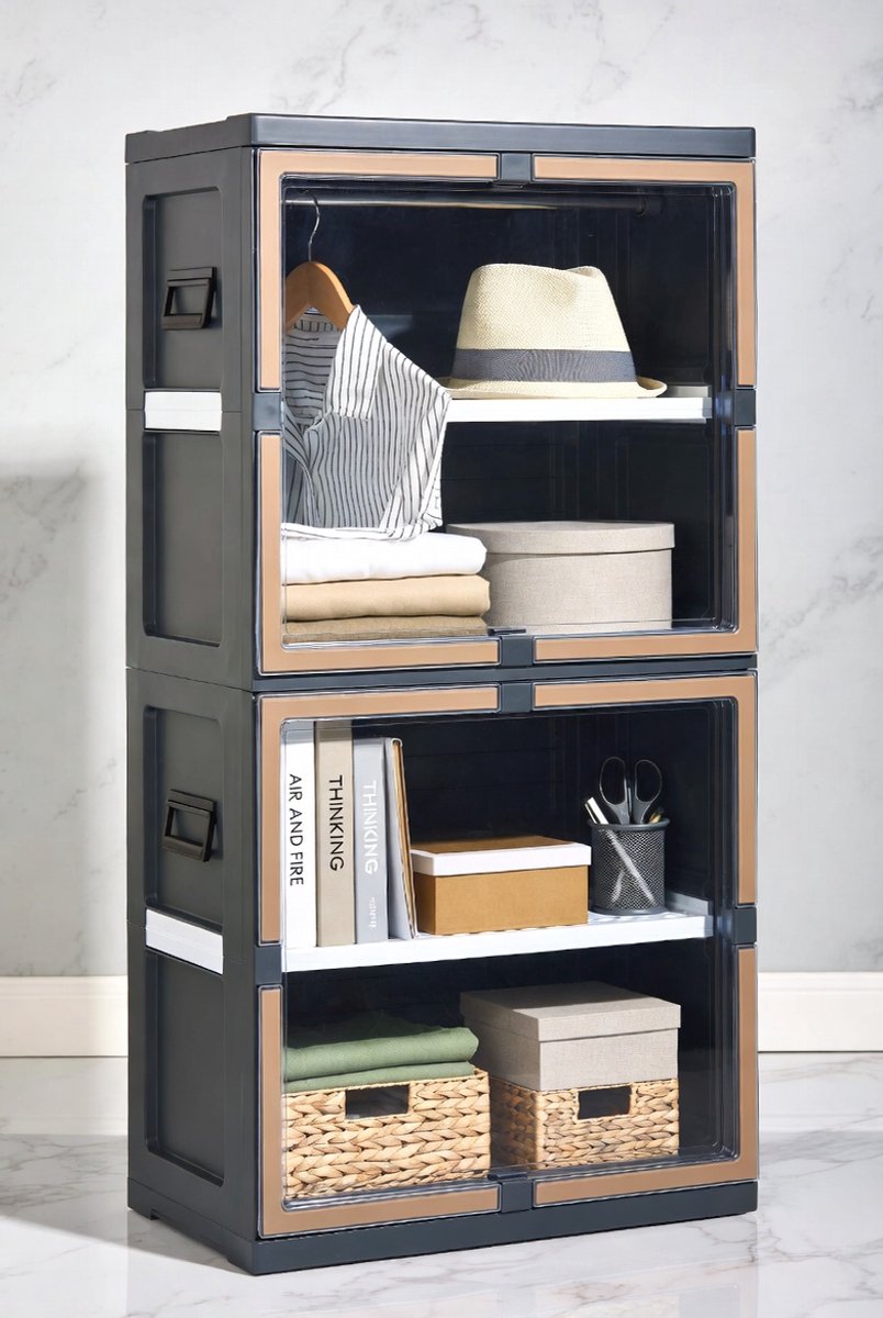 Premium Stapelbare en Opvouwbare Opbergbox Set – 180L + 2x94L – Kunststof Opbergdozen met Deksel, Wielen, Stalen Buizen en Kleerhangers – Multifunctionele Kledingkast & Opslagoplossing voor Thuis, Slaapkamer, Garage en Camping House&Garden