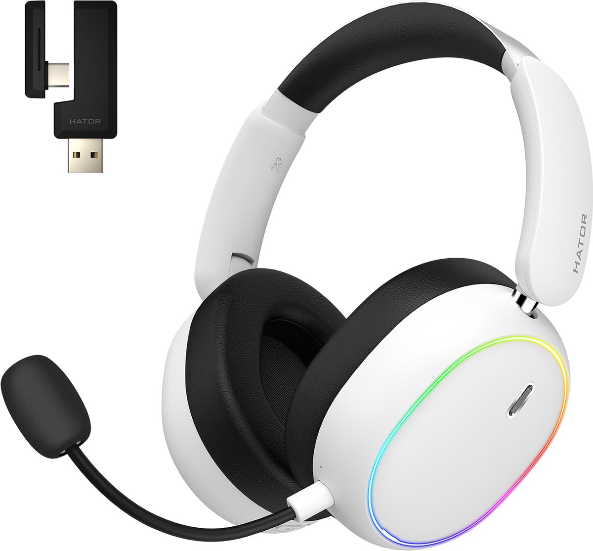 HATOR Phoenix 2 Wireless Headset Bedraad en draadloos Hoofdband Gamen USB Type-C / USB Type-A Bluetooth Wit