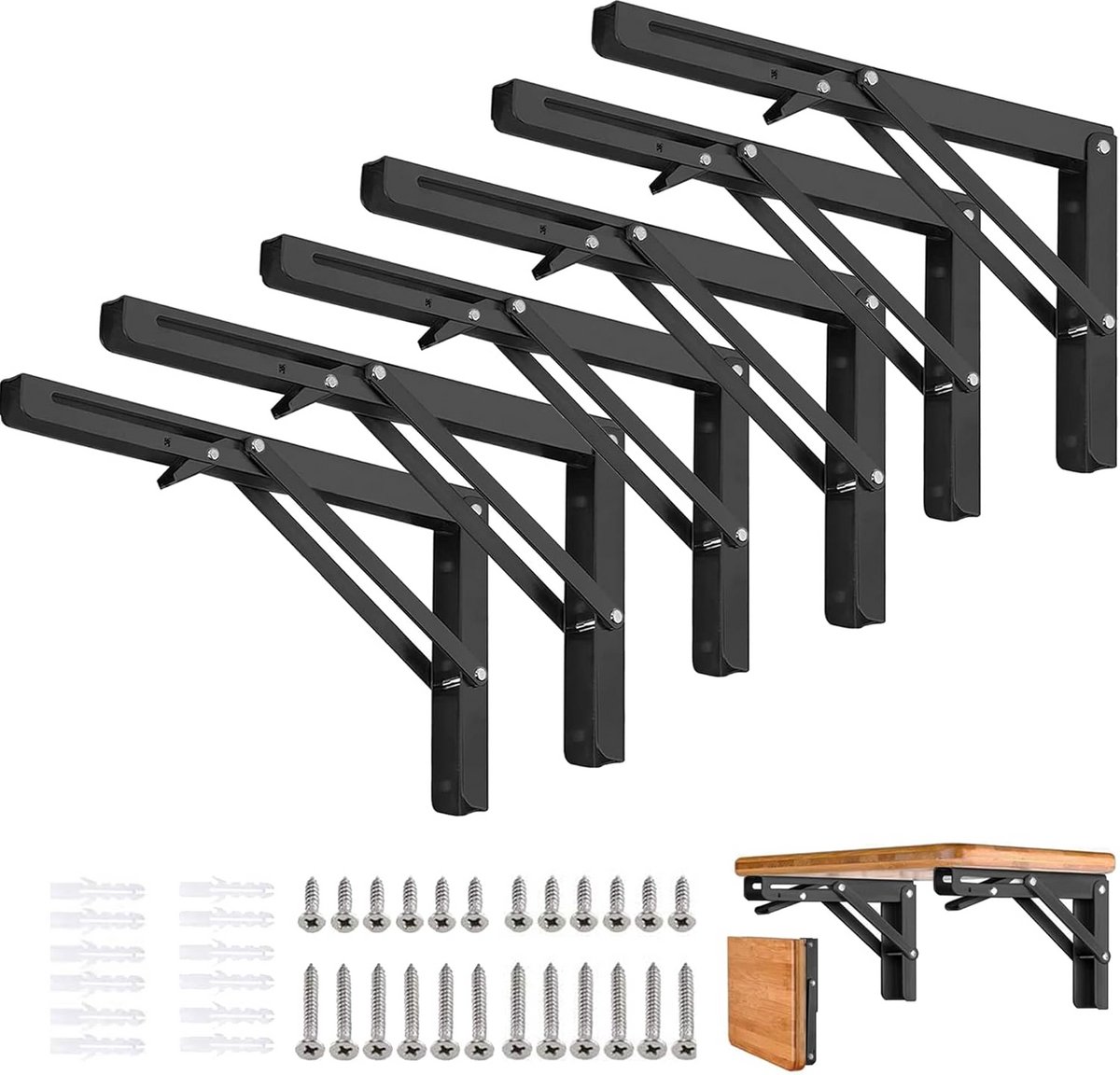 Opvouwbare Plankbeugels - Wandsteunen - Ruimte Besparen - Zware Belasting - 12 Inch 6 Stuks